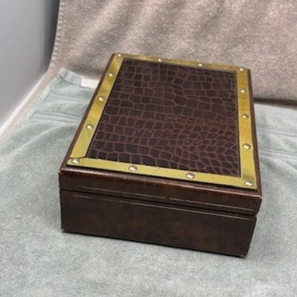Vtg Prince Gardener Jewlery Box Brown Brass Trim Two Tier Valet Organizer